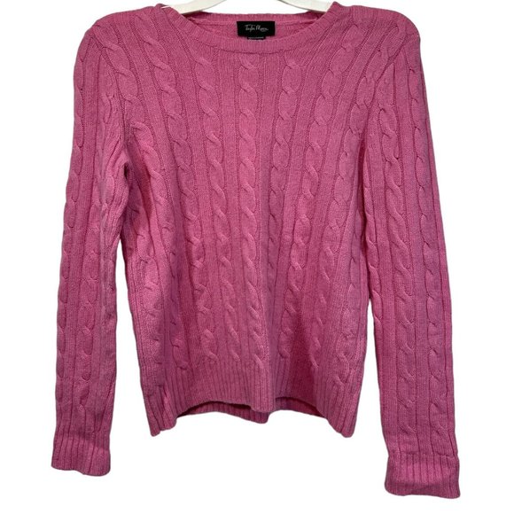 Taylor Marcs 100% Cashmere Pink Cable Knit Crewneck Pullover Sweater Medium - Picture 1 of 3